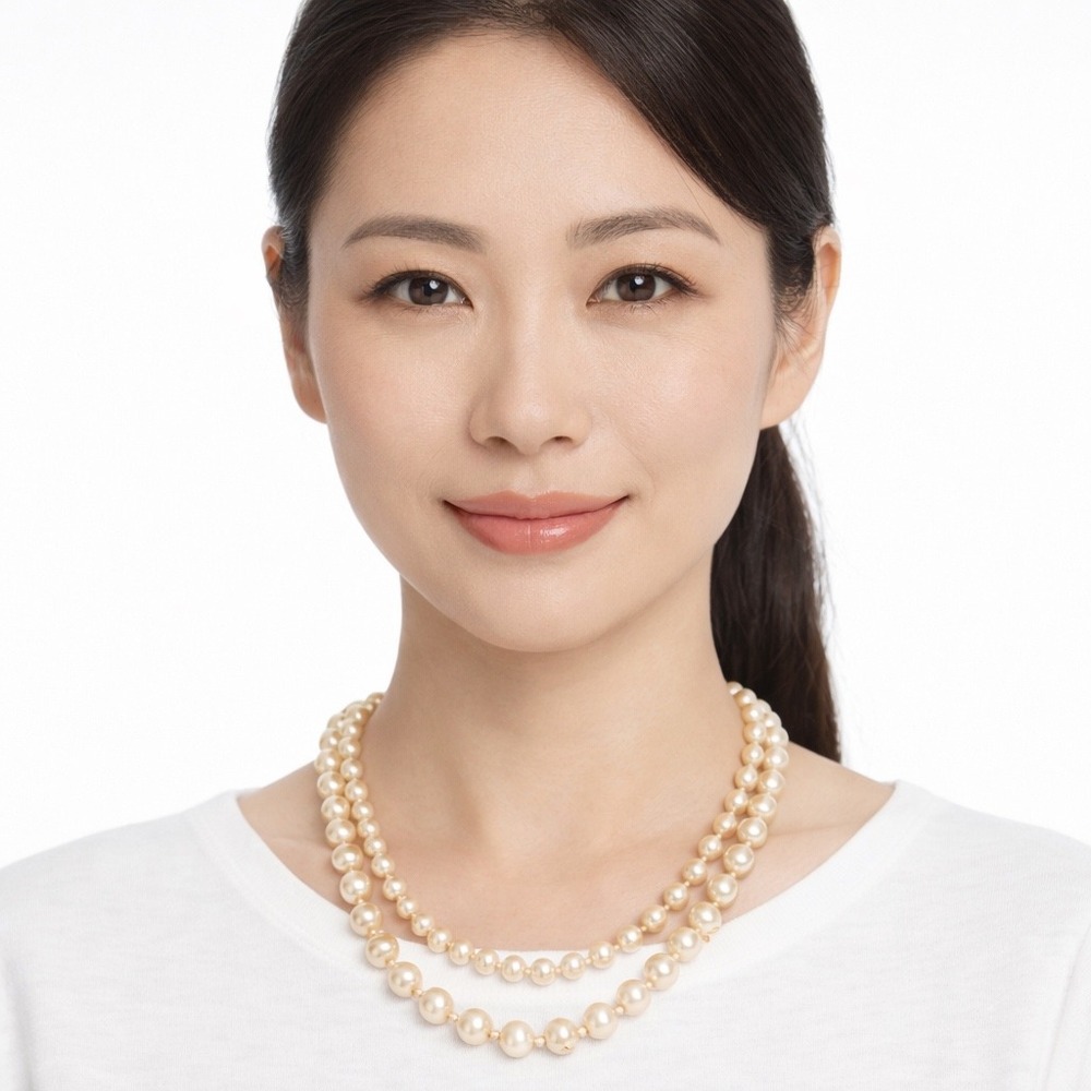 Monet Double Strand Faux Pearl Necklace Silver Tone Toggle Clasp Vintage 103-31‎
